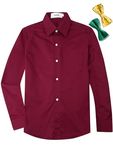 Aimehonpe Kids Boys Button Down Dress Shirt Long Sleeve Poplin Bow Tie Set, Burgundy, XX-Large