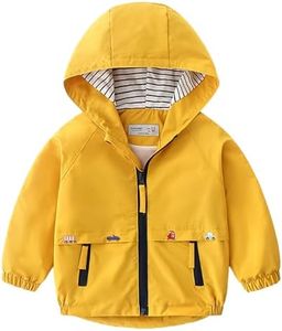 Volunboy Toddler Boys Windbreaker Casual Outerwear Kids Lightweight Zip Hooded Jacket Baby Cute Dust Coat (Yellow, 3-4T)