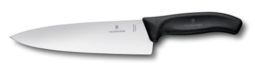 Victorinox Swiss Made Stainless Steel Swiss Classic Chef's Knife, Kitchen Tool for Carving Meat and Large Vegetable, 25 cm, Black, Professional & Household Use | 6.8003.25B