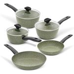 Prestige Eco Non Toxic Pots and Pans Sets Non Stick - 5 Piece Induction Hob Pan Set, PFOA Free Cookware, Dishwasher Safe Cookware Made in Italy of Recyclable Materials, Green