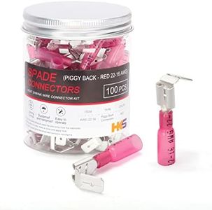 HKS 100PCS Piggyback Spade Connector Red 22-16 AWG - Heat Shrink Electrical Quick Disconnect Wire Connectors Kit - Tinned Red Copper - Automotive Marine Crimp Connectors - Waterproof and Insulated