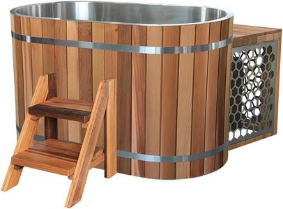 OGOLOUG Red Cedar Outdoor Soaking Tub Round Wooden Barrel with Stainless Steel Liner, Cooling Machine, Oxford Cover, Red Cedar Step & Storage Box, Single Adult, Cold & Hot Water (cedar, B)