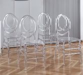 RGZ Clear Dining Chairs Set of 4, Stackable Plastic Kitchen Dining Room Chair, Modern Acrylic Ghost Chair, Crystal Chiavari Chairs High Back for Wedding Banquet Party Event Indoor Outdoor (Style C)