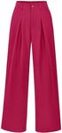 BTFBM Women High Waist Casual Wide Leg Long Palazzo Pants Button Down Loose Business Work Office Trousers with Pockets(Solid Rose Red, Large)