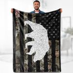 American Flag Bear Blanket Gifts - Hunting USA Patriotic US Flag Camo Theme Throw for Men Adults Women Kids Army Veteran Bedroom Decor Soft Cozy Bed Birthday Christmas Lightweight Blanket 50"x60"