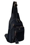 BRAND LEATHER Genuine Leather Sling Chest Bag Casual Shoulder Daypacks for Men (BLUE)