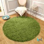 BPIL Circular Circle Shaggy Rugs Non Slip Washable Floor Small Large Round Mats Cheap (Green, 120cm Diameter (47.3"))