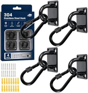 304 Stainless Steel Pad Eye Snap Hooks, M5 Heavy Duty Hammock Plate Hooks, 500lbs Capacity Ceiling Swing Hanging Kit with Locking Carabiner,Strong Mounting Hooks for Plant,Marine,Dog Leash,RXT,Black