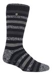 HEAT HOLDERS - Mens 2.3 Tog Fleece Lined Indoor Thermal Slipper Socks with Grips (6-11 UK, 39-45 EU, Black/Charcoal (Siskin))