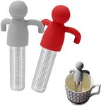 Tea Infuser for Loose Tea Fine Mesh Tea Steeper, Stainless Steel Tea Strainer Ball with Silicone Handle for Hanging on Cups, Mugs to Steep Loose Leaf (Red + Gray)