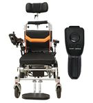 Esleh Super Plus Chair Easy Folding Wheel Chair | RECLINING I LED Dipper I Battery Lithium Powered Attendant Controller Wheelchair | Aluminum Frame Material Electromagnetic Brake Flip up Armrest