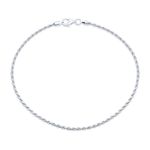 Strong Cable Rope Chain Anklet Ankle Bracelet For Women Teens .925 Sterling Silver 9 Inch Made in Italy