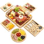Charcuterie Boards Premium Gift Set - 23 Pieces, Bamboo - Large Cheese Board Plus Fruit Tray w/ Utensil Drawer, Knives, Forks for Mother's Day Present, Birthday, Housewarming, Wedding Shower Gifts