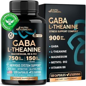 GABA L-Theanine 900 mg - Made in USA - Magnesium | Vitamin B6 - Calm, Sleep, Relaxation & Mood Support - 750 mg Gamma AminoButyric Acid, 150 mg L-Theanine - Non-Habit Forming, Vegan - 120 Capsules