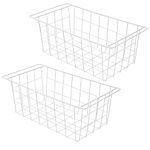 Orgneas Chest Freezer Baskets, 17.5" Freezer Organizer Bins Deep Freezer Storage Bins Metal Wire Baskets with Hanging Handles 2Pcs