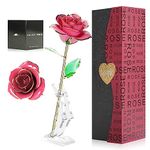 LAMTOR 24K Gold Eternal Rose with Stand,Long Stem Dipped Real Rose Flower Romantic Gift for Her Women Mom Girlfriend Wife on Valentines Day/Mothers Day/Anniversary/Birthday/Christmas-Forever Rose,Pink