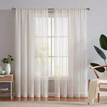 FMFUNCTEX Flax Linen Sheer Curtains for Living Room, Natural Curtains 84 Inches Long for Bedroom, Farmhouse Country Rustic Curtains Semi Sheer Privacy Drapes Rod Pocket Window Curtains 2 Panels Beige