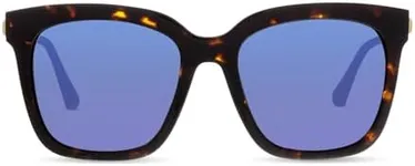 DIFF Bella Designer Square Oversized Sunglasses for Women UV400 Protection, Tortoise frame w/travel case, Purple Mirror