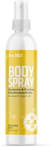 Pet MD Body Spray for Dogs & Cats - Deodorizing Dog Perfume Reduces Static & Eliminates Odor - Long Lasting Pet Cologne Spray for Dogs - Pina Colada Scent - 8 oz
