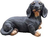 Best Value Here Sausage Dog Shape Garden Sculpture Resin Distressed Animal Garden Ornament NEW GIFT (Black Sausage Dog), Grey