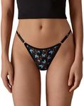 SHARICCA Lace G-String Thongs for Women Adjustable Sexy Low Rise Underwear Breathable T-back Thongs Panties 3 Pack, Blue Floral Butterflies, X-Small