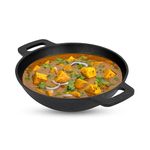 RASA Cookware Pre-Seasoned Cast Iron Kadai with Convenient Handle | 10 Inch/25.4 cm, 2.5 Kg | Naturally Nonstick Wok/Kadhai, Pure & Toxin-Free - Black (2 KG)