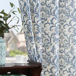 JINCHAN Linen Curtains for Living Room Slate Blue Damask Patterned Curtains 96 Inches Long for Bedroom Light Filtering Vintage Curtains Baroque Style Drapes Grommet Window Treatments 2 Panels Set