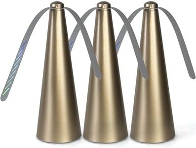 3 Packs Fly Free Repellent Fans Outdoor Indoor Keep Flies Away, Fly Repellent Fans for Tables Hanging Hook Holographic Blades Deter Flies, Mosquitos in Party Kitchen Restaurant BBQ and Picnic,Golden