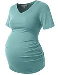 Bhome Maternity Shirt Short Sleeve Pregnancy Tshirt Side Ruched Tee Top, Sage, X-Large