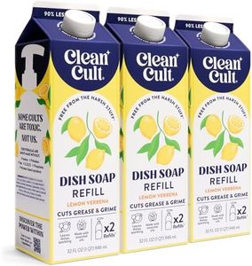 Cleancult Dish Soap Liquid Refills (32oz, 3 Pack) - Dish Soap that Cuts Grease & Grime - Free of Harsh Chemicals - Paper Based Eco Refill, Uses 90% Less Plastic - Lemongrass