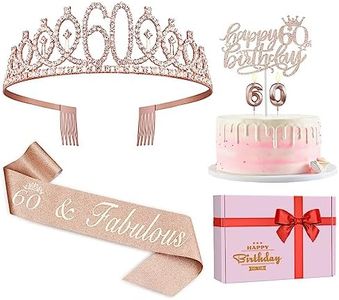 60th Birthday Decorations Women, Including 60th Birthday Crown/Tiara, Sash, Cake Topper and Candles, 60th Birthday Gifts for women