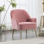 Warmiehomy Occasional Velvet Armchair Upholstered Lounge Tub Chair with Solid Legs for Living Room Bedroom Office Lounge Reception Cafe (Pink)