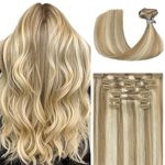 WindTouch Blonde Hair Extensions for Women Real Human Hair, 20 Inch 70g Light Blonde Mixed Bleach Blonde Highlight Hair Extensions, Clip in Hair Extensions Human Hair, Soft Natural Straight 18/613