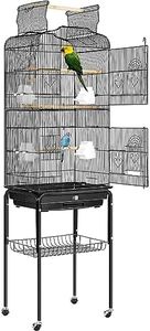 VIVOHOME 64 Inch Bird Cage with Play Top and Rolling Stand for Parrots Conures Lovebird Cockatiel Parakeets Black