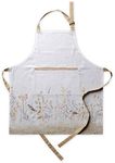 Maison d' Hermine Apron 100% Cotton 27.50"x31.50" 1 Piece Adjustable Neck Strap Cloth Apron with Center Pocket for Mother's Day Gifts, Women, Men, Chef, Meadow Florals - Beige - Spring/Summer