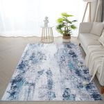 BRICHOEE Abstract Distressed Area Rug, Soft Blue Modern Area Rugs 5x7, Faux Wool Carpet Aesthetic Washable Indoor Rugs for Living Room Bedroom Dining Room