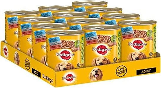 Pedigree Lata con 3 variedades: carne de vacuno, cordero y pollo, 12 x 400 g, comida para perros, comida húmeda, comida enlatada