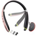 Bluetooth Headset, 2023 Upgraded Neckband Bluetooth Headphones with Retractable Earbuds, Noise Cancelling Stereo Earphones with Mic, Foldable Wireless Headphones for Sports Office with Carry Case