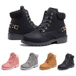 Ladies Ankle Boots Womens Fur Lined Snow Shoes Winter Combat Boot Warm Lace Up Outdoor Plat PU Leather Booties Comfy Fashion Black Grey Brown 3.5-9 UK Black 40 (6.5 UK)