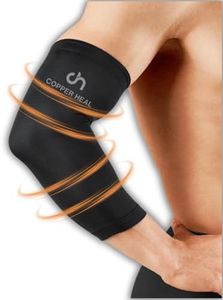 COPPER HEAL Elbow Compression Sleeve - Elbow Brace with Highest Copper Infused Content - Support Stiff Sore Muscles & Joints Arm Tennis Basket Wrap