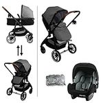 Nania - Travel System 3 in 1 - Romy Pushchair + BEONE car seat (GRP 0+) Recommended 4 Stars ADAC - Leg Cover and rain Cover - (Grey)