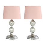 Pair of - Modern Decorative Chrome & Mosaic Crackle Glass Table Lamps with a Pink Shade