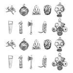 UR URLIFEHALL 100 Pcs 10 Styles Tibetan Silver Firefighter Theme Charms Antique Silver Fireman Fire Charms for Jewellery Making