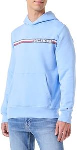 Tommy Hilfiger Men's Chest Stripe Hoody Pullover Hoodie, Vessel Blue, L