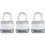 MASTER LOCK Pack of 3 Heavy Duty Padlocks, Security level 8/10, Outdoor, Keyed, Laminated Steel, Weatherproof, Standard Shackle