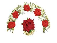 Gajra and Red Rose Flower Clip Combo Artificial flower Hair Bun accessories Indian Handmade Hair Ornament for Women Partywear Marriage Mehndi Festival Gifting