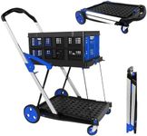 OSWIN Folding Trolley with Wheels, Double Layer Portable Trolley Shopping Carts, Folding Shopping Cart with Storage Crate, Office Folding Cart, Multi Use Functional Collapsible Carts for Supermarket