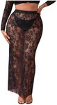 OYOANGLE Women's Plus Size Floral Lace High Waisted Sheer Long Skirt See Through Bodycon Party Club Maxi Pencil Skirts Black 3XL