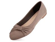 MaxMuxun Womens Wine Comfortable Round Toe Slip On Lightweight Work Pumps Flat Ballet Shoes with Bowtie Size 7 UK / 40 EU Taupe