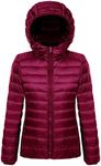 Women Lightweight Hooded Down Jacket Ultra Light Weight Zipper Puffer Solid Color Frivolous Down Filled Coat (Large,Purple Red)